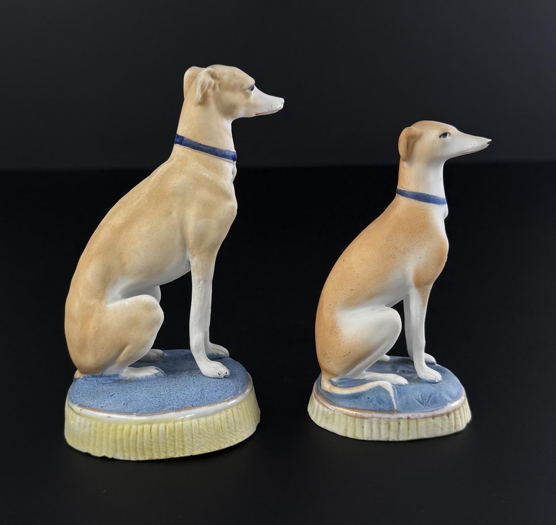 English Staffordshire Bisque Whippet Dogs (1 of 6)