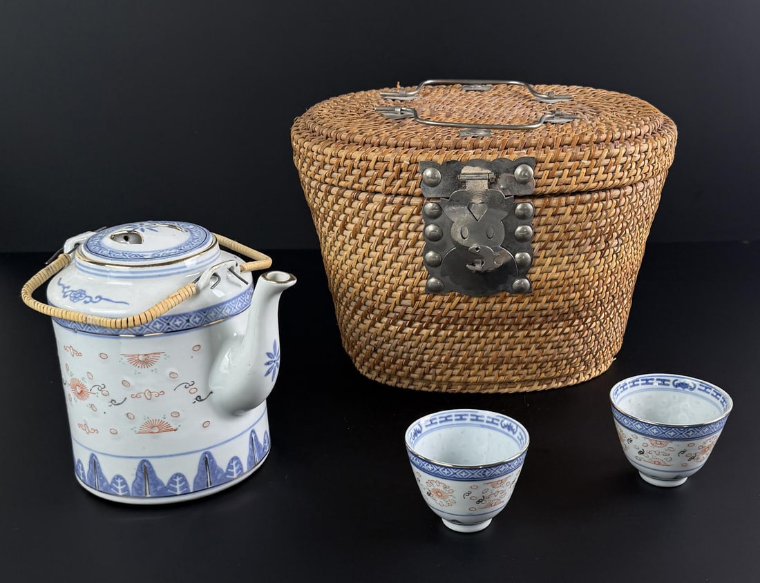Chinese Porcelain Teapot in Basket (1 of 17)