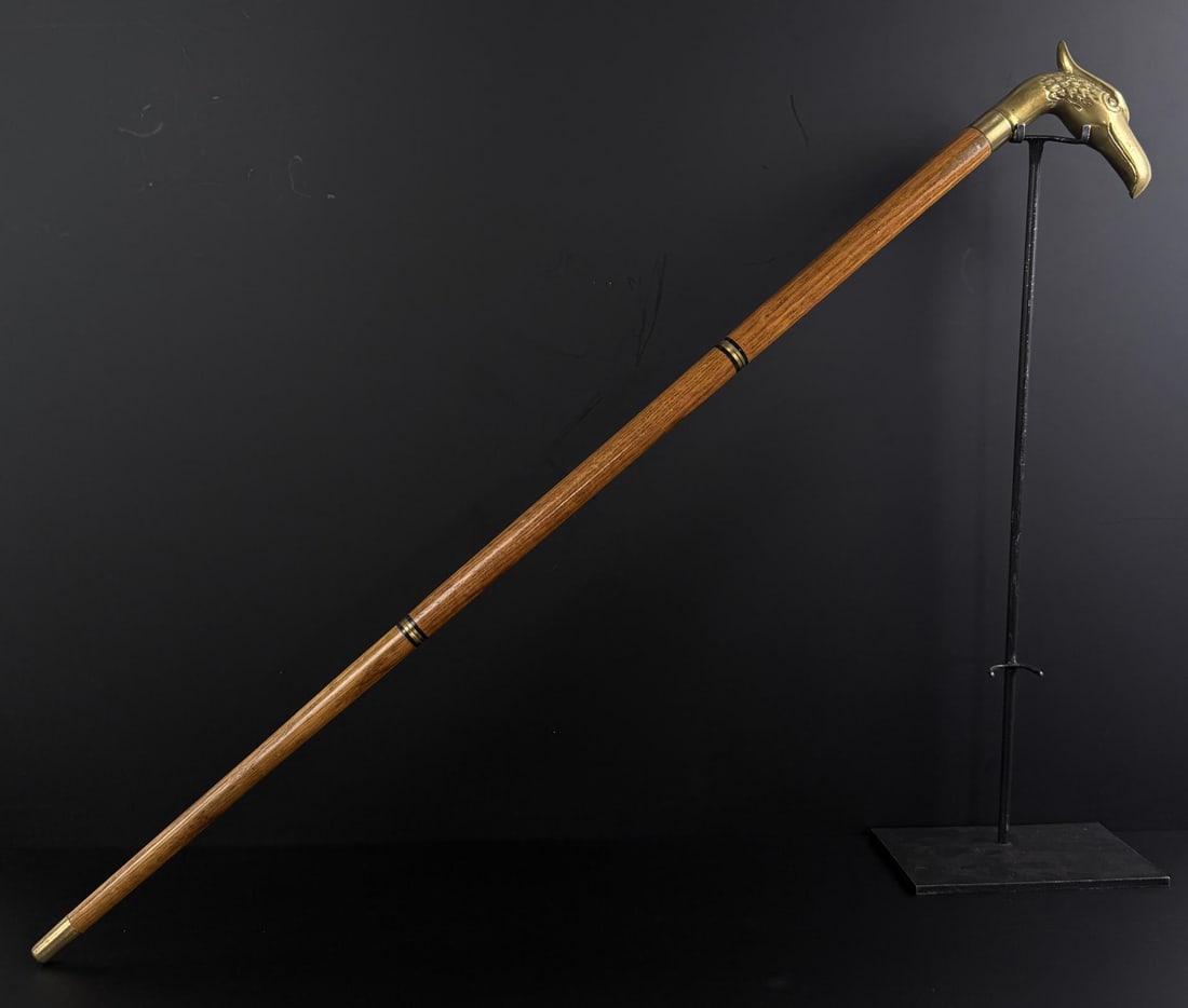 Brass and Wood Folding Travel Walking Stick Cane: 35 3/4" long.