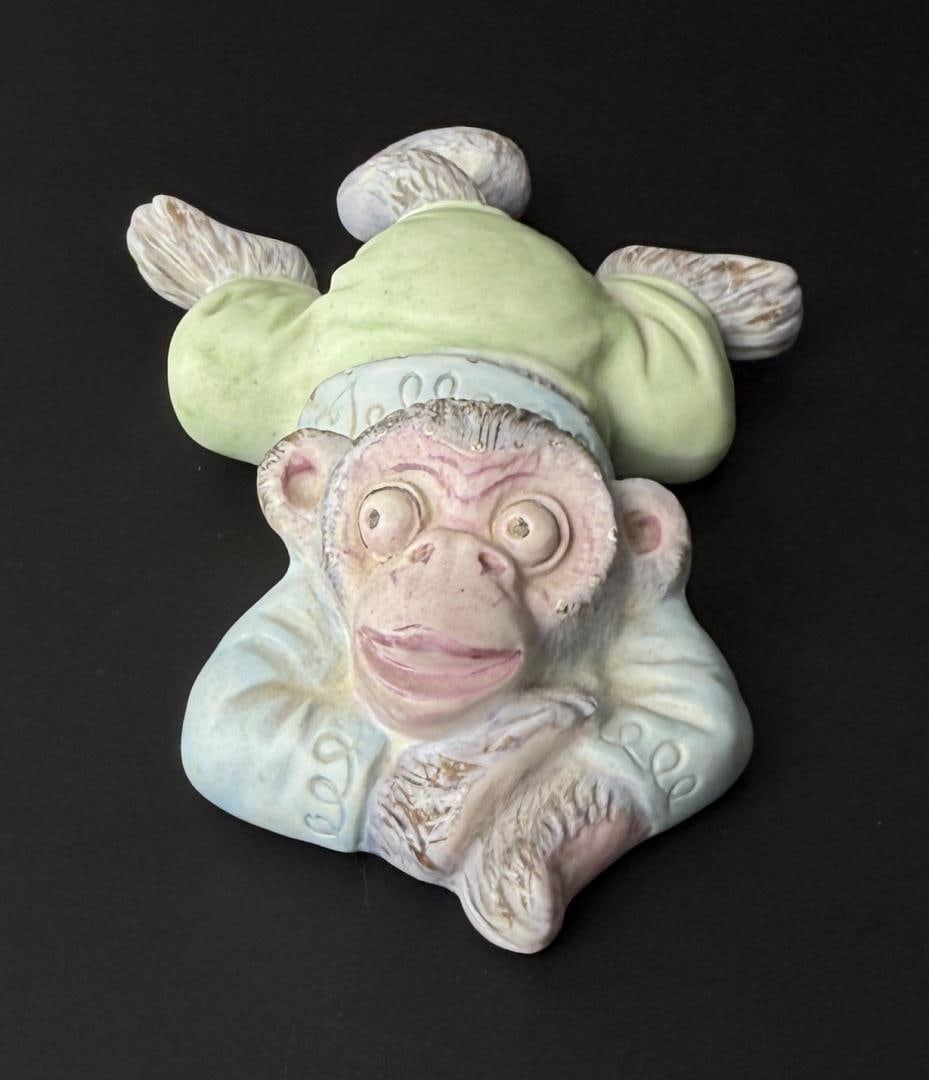 Schafer & Vater Bisque Monkey: 5 1/8" by 3 1/8" by 1 1/4".
