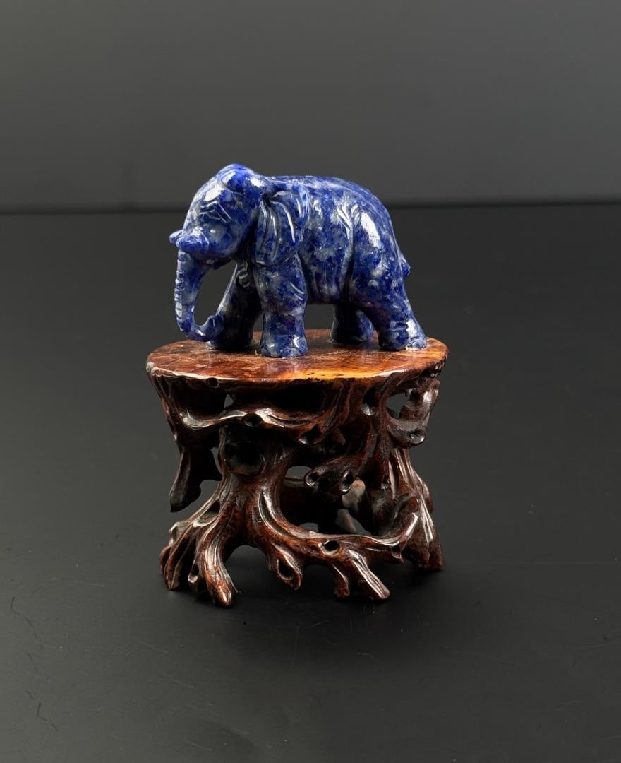 Chinese Lapis Lazuli Carved Elephant: 3" by 2 1/4" by 1 7/8"