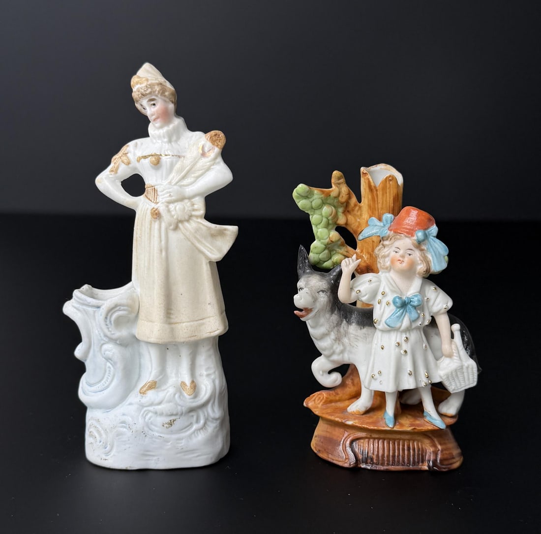 Bisque Victorian Figurines: Largest is 4 5/8" tall.