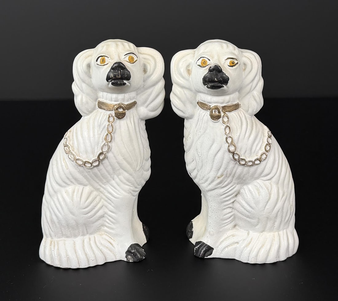 Pair of English White Staffordshire Dogs: 5 7/8" by 3 1/2".