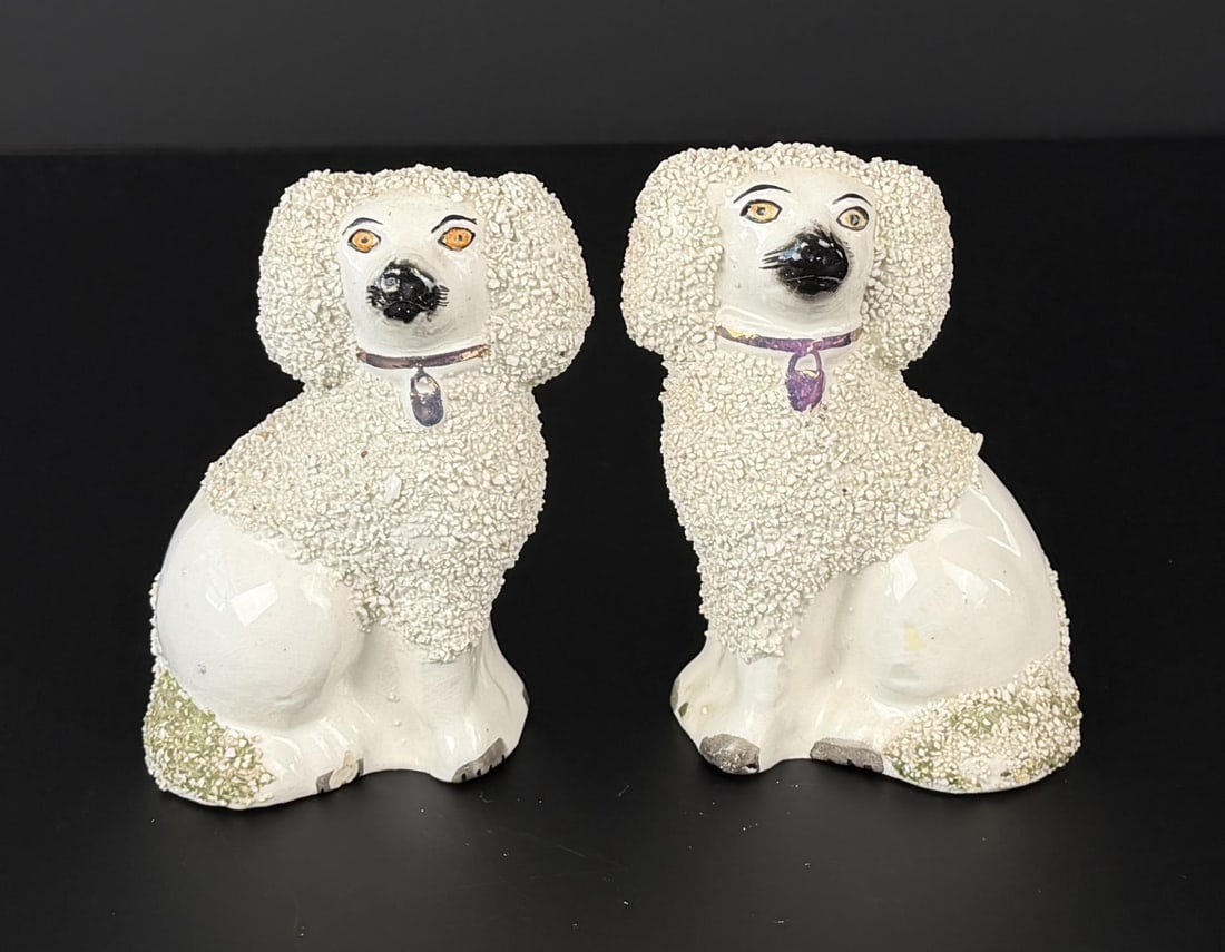 Pair of Staffordshire Confetti Coat Poodles Dogs (1 of 7)