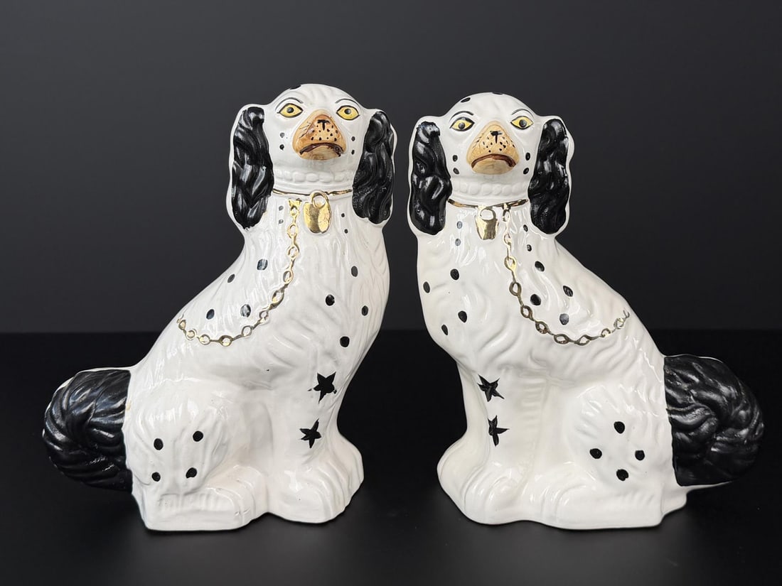 Pair of English Black & White Staffordshire Dogs (1 of 5)