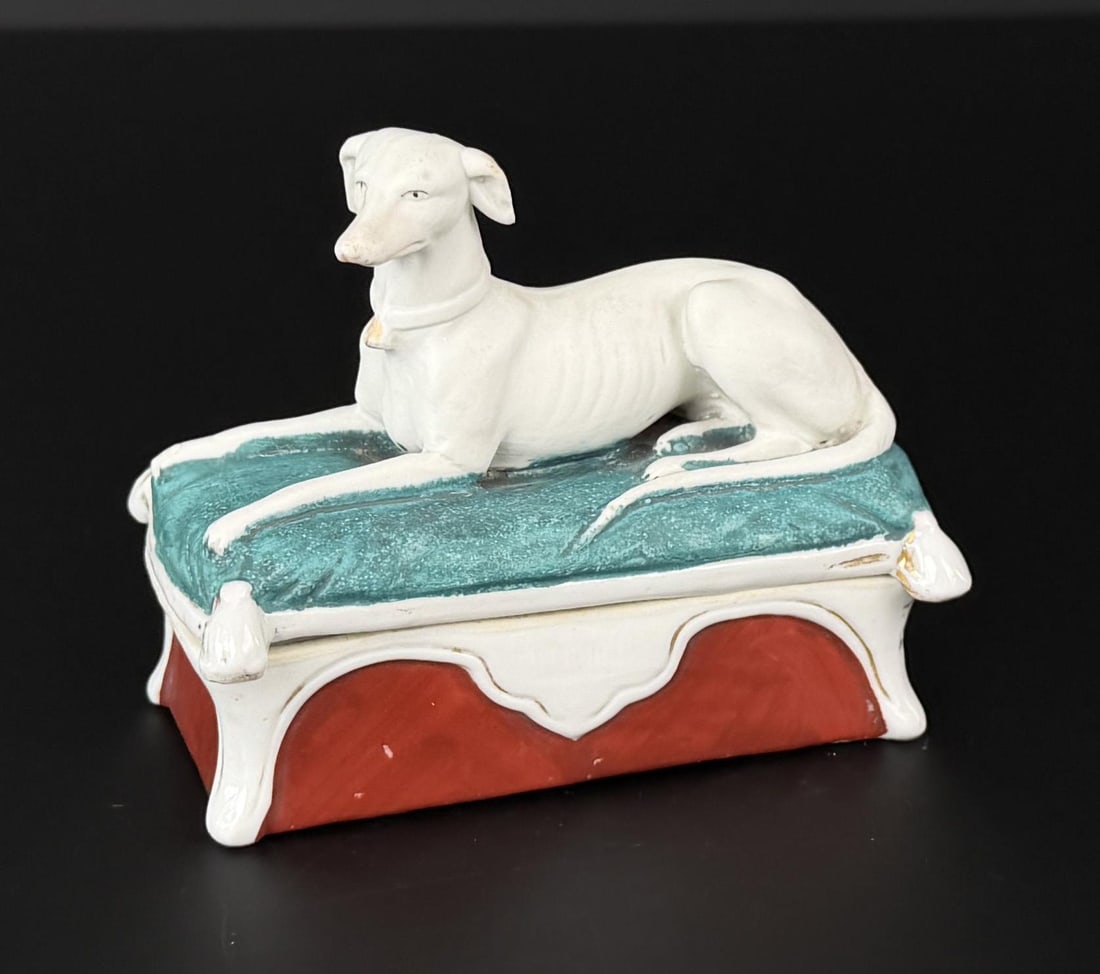 Staffordshire Bisque Greyhound Trinket Box (1 of 6)
