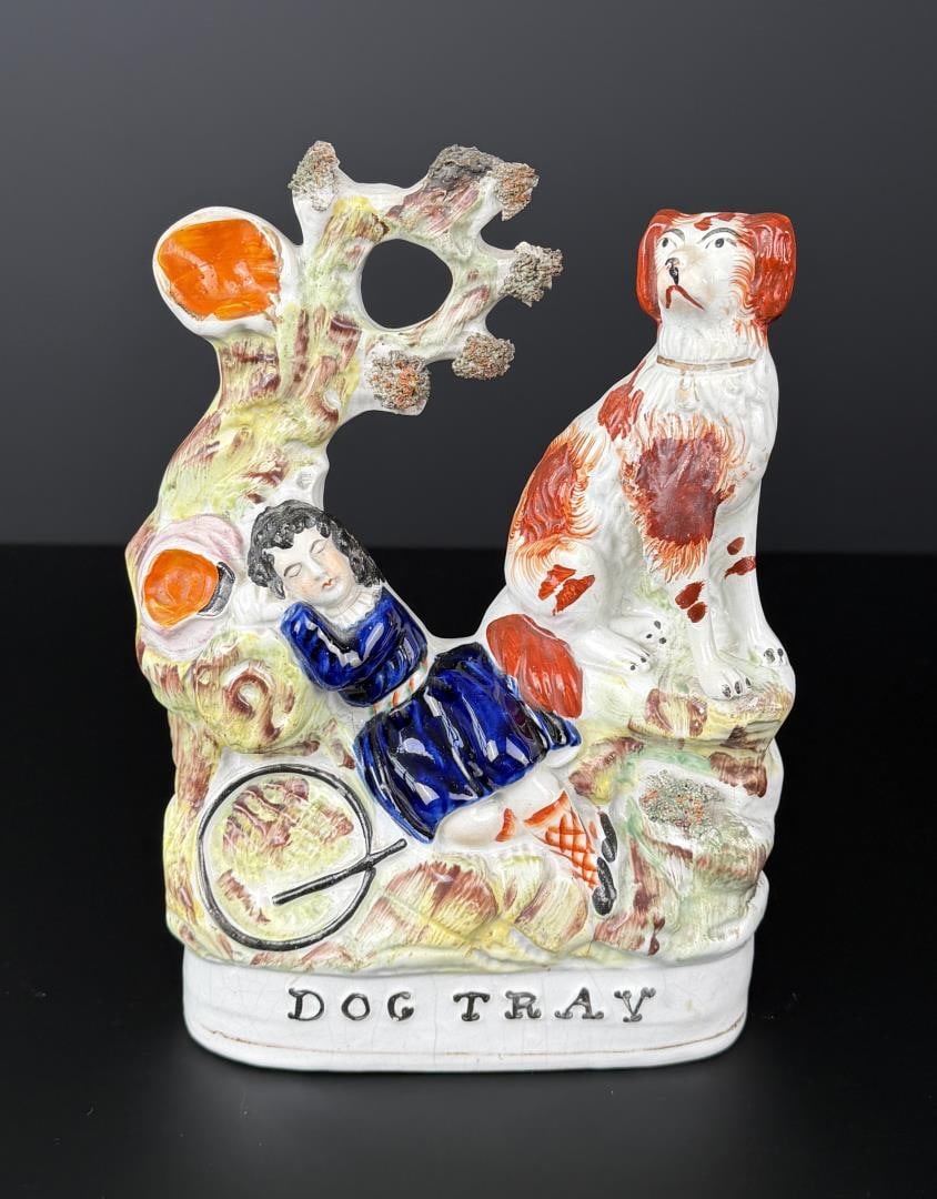 Staffordshire Dog Tray Figurine: 9" by 6 7/8" by 3".