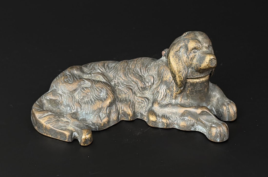 Victorian Bronze Cocker Spaniel Dog Inkwell: 5" by 2 7/8" by 2".