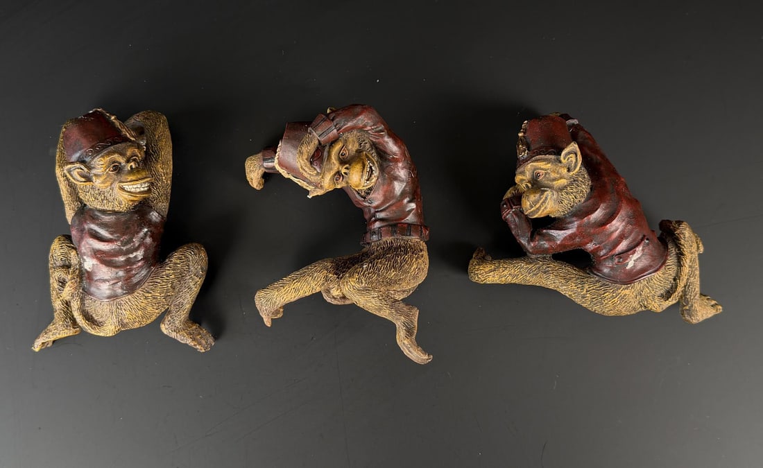 Resin Bellhop Monkey Mantle Decorations: Largest is 4 1/4" by 3 1/4" by 1 7/8".