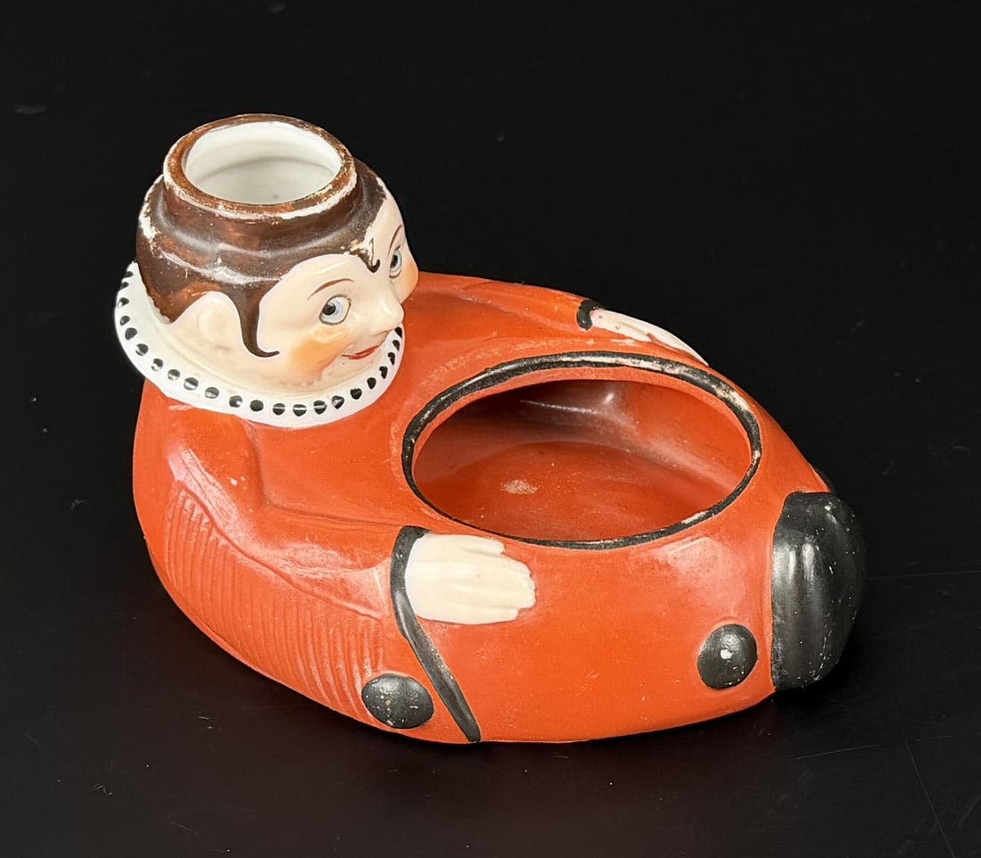 Shafer Vater Staffordshire Clown Match Striker: 3 7/8" by 3 1/4" by 2 1/4".