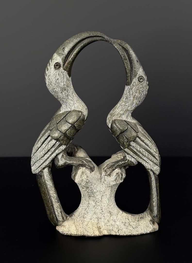 Zimbabwe Stone Carved Hornbill Bird Sculpture: 9 1/4" by 6" by 2 1/4".