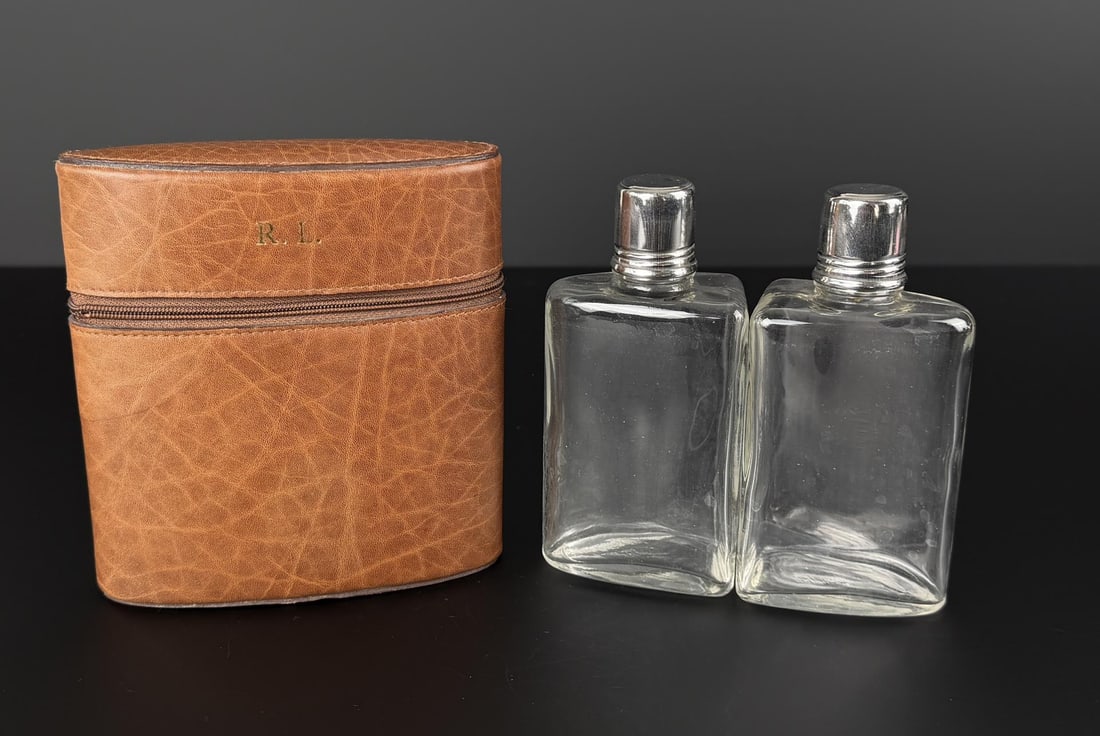 Italian Leather Glass Flasks and Case (1 of 6)