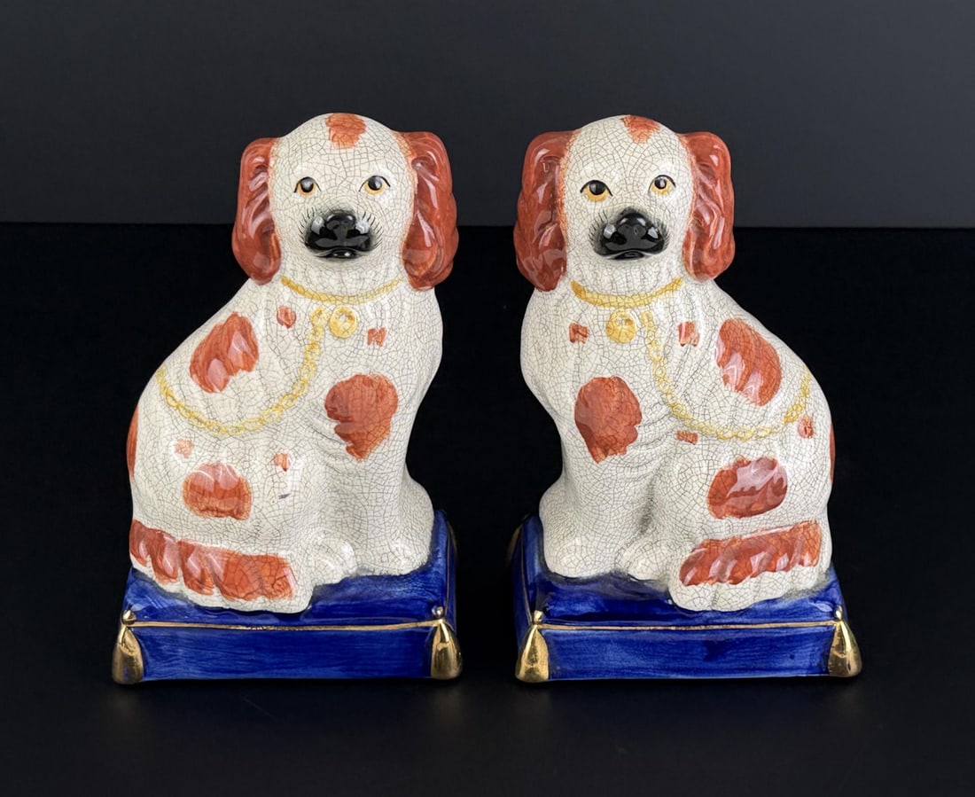 Pair of Staffordshire Copper Spotted Spaniels Dogs (1 of 6)