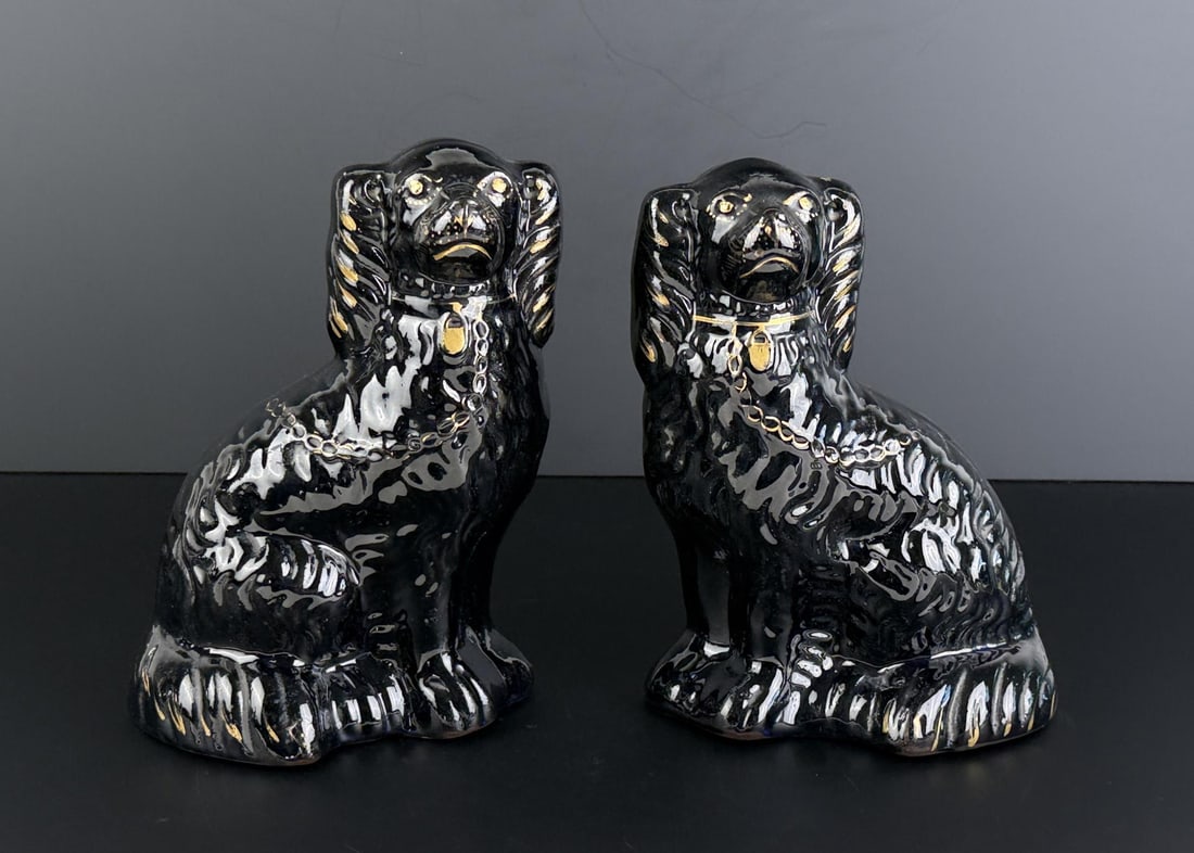 Pair of Black Glazed Staffordshire Dogs (1 of 6)