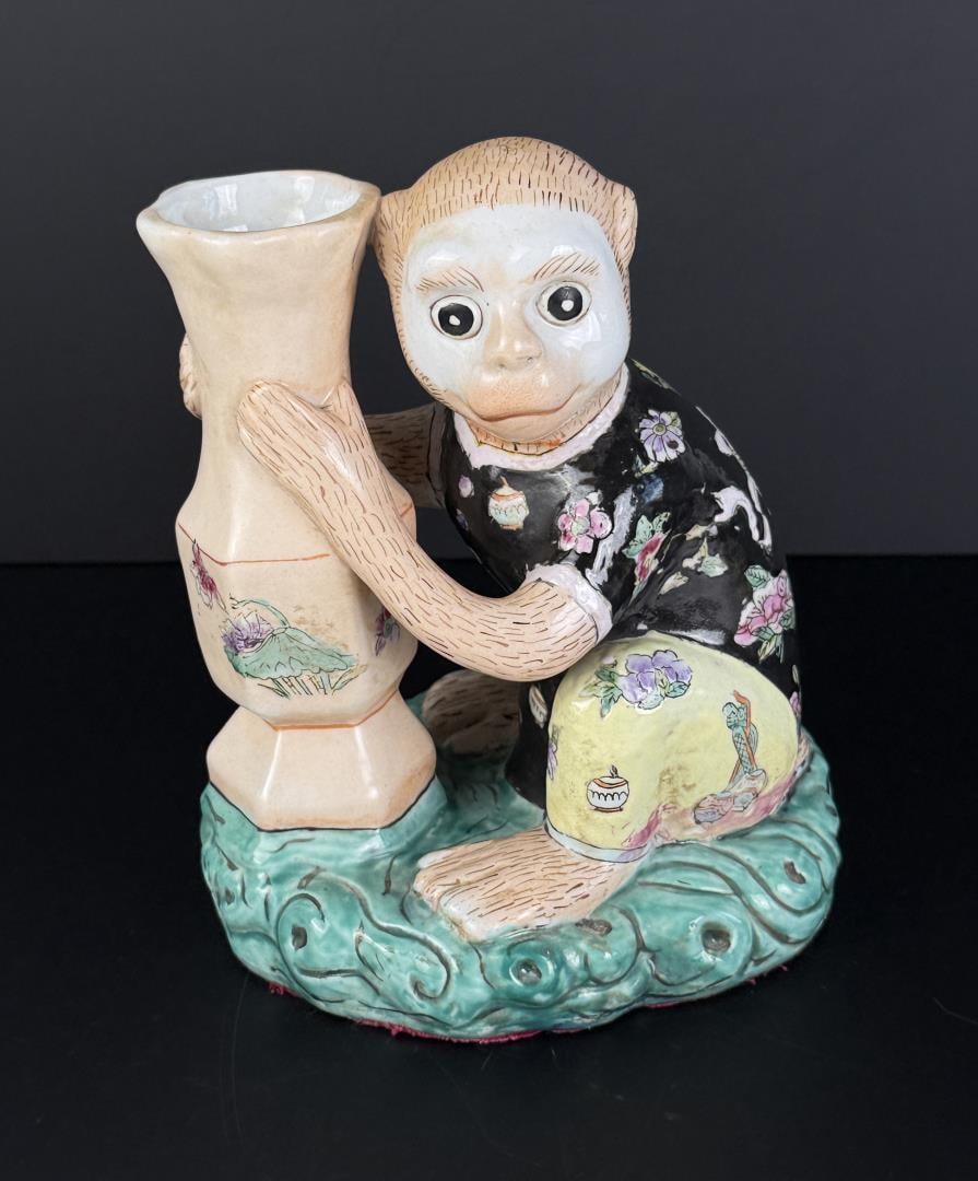 Chinese Porcelain Monkey Famille Rose Vase (1 of 6)