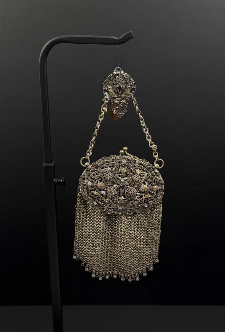 Art Nouveau French Brass Chatelaine Purse: 10 1/2" by 4 3/4".