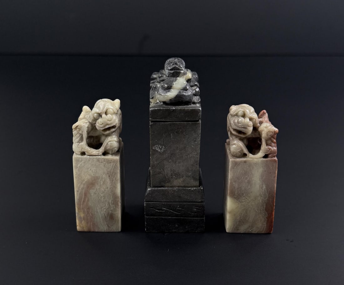 Group of Chinese Stone Chop Seals and Stand (1 of 4)