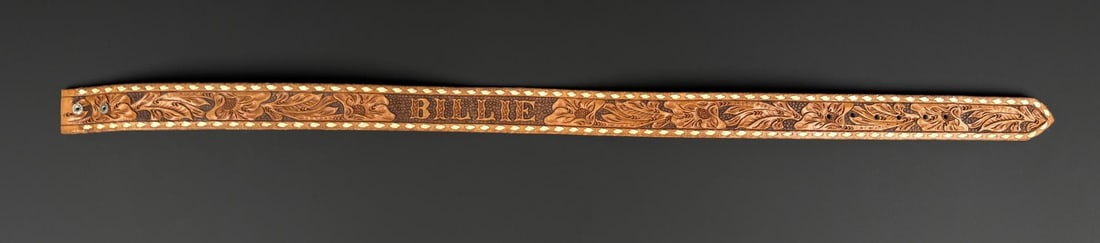 Vintage Western Tooled Leather Cowboy Billie Belt: Made by Johnsons Saddle Repair of Norco, California. 34" Long.