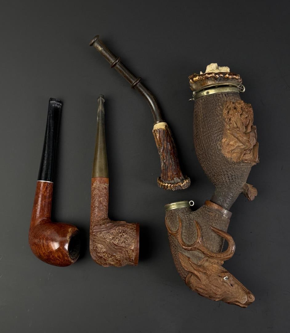 Group of Carved Figural Estate Tobacco Pipes: Nice grouping.