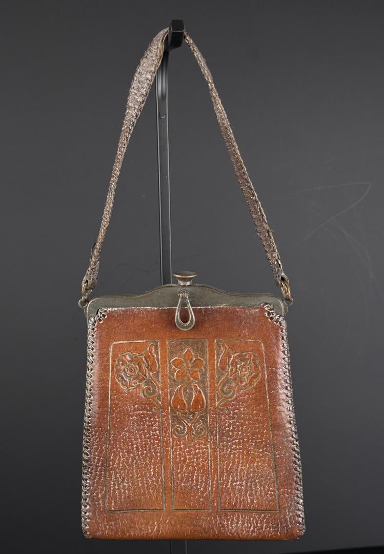 Art Nouveau Hand Tooled Leather Floral Purse (1 of 7)