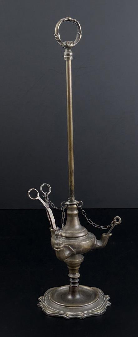 Cast Brass Lucerne Whale Oil Lamp: 19 7/8" tall. 3 burner.