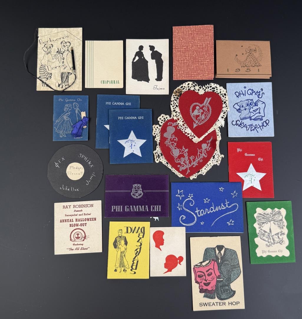 Group of 1950s Phi Gamma Chi Dance Cards Ephemera: Nice grouping. 20 invites total.
