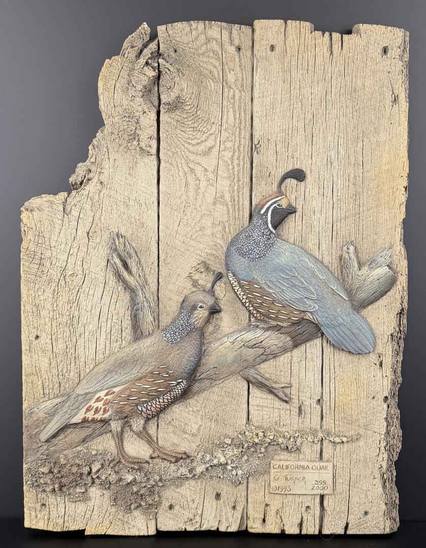 George Turner California Quail Relief Sculpture: 399 of 2000. Circa 1993. 24 1/8" by 18 1/4" by 1 1/2".