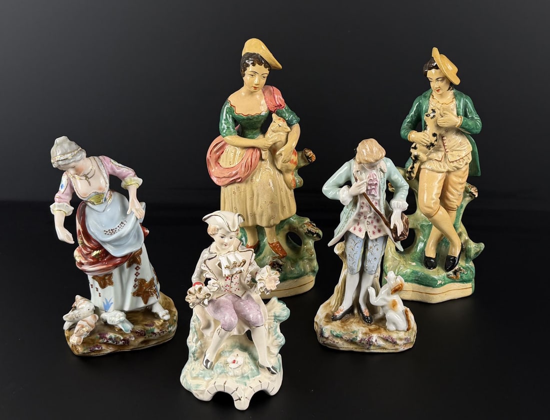 Collection of Mid Century Figurines: The largest piece is 9 3/8" tall. Includes a few pieces made in Occupied Japan and a few pieces marked Borghese.