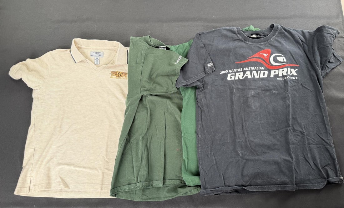 Group of Y2K Automobile Racing Shirts: Nice grouping. All 3 are tagged Large, one specifically Ladies Large.