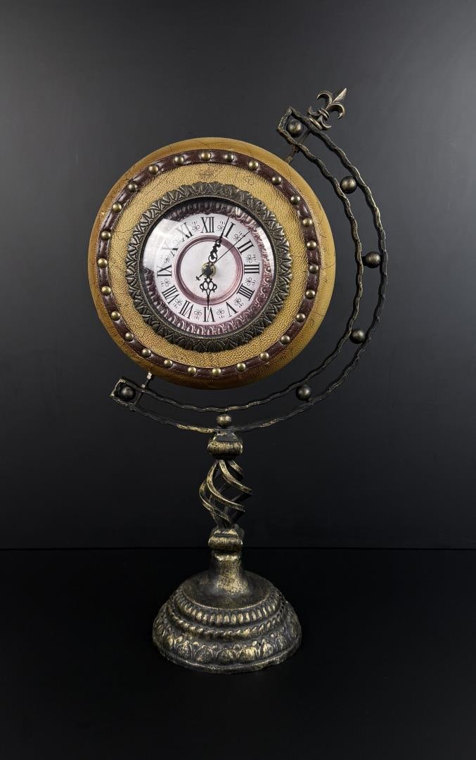 Armillary Desk Clock: 20 5/8" tall. Working. Contemporary manufacture.