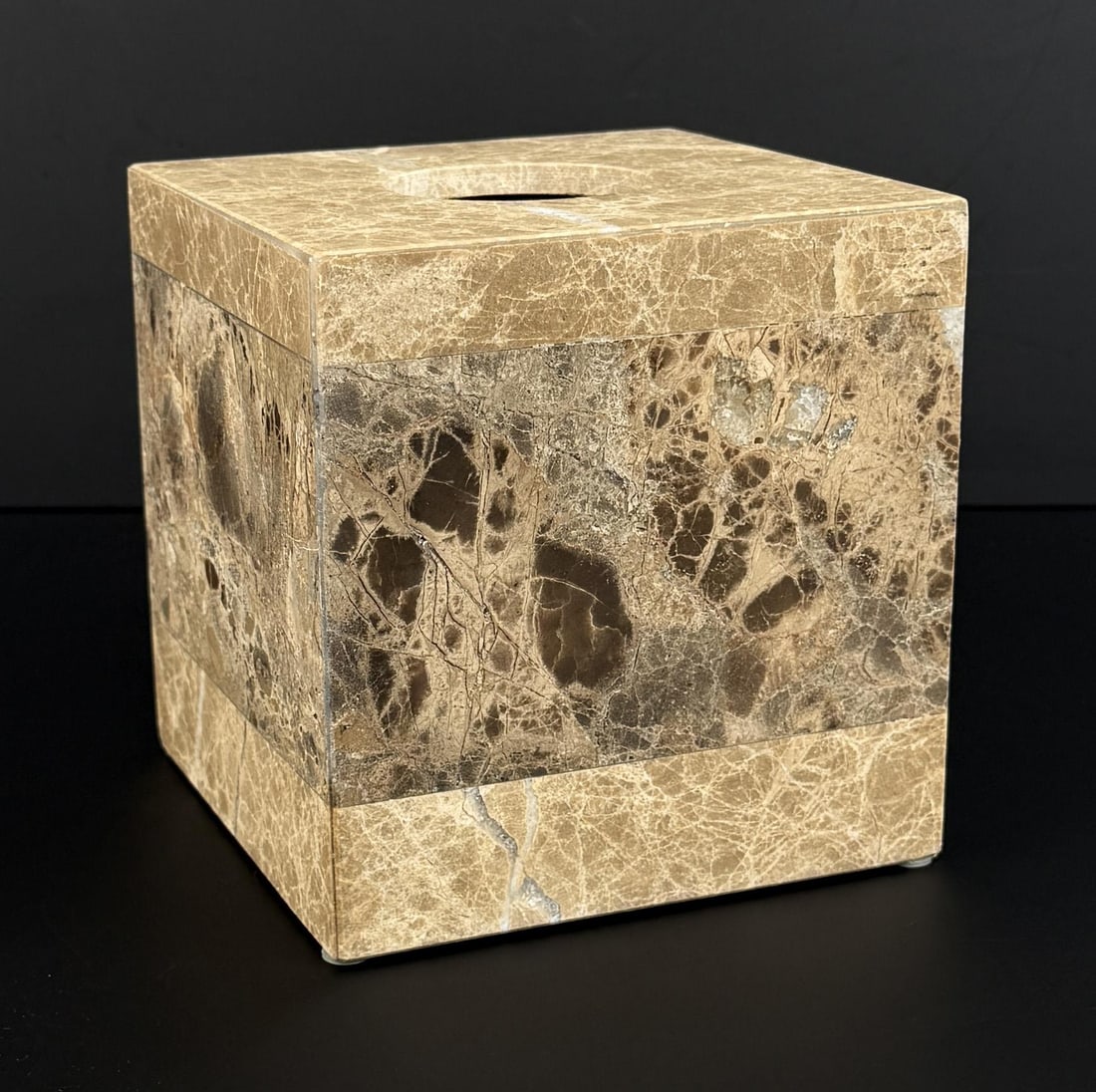 Marble Tissue Box Cover: 5 3/4" by 5 3/4" by 5 3/4".