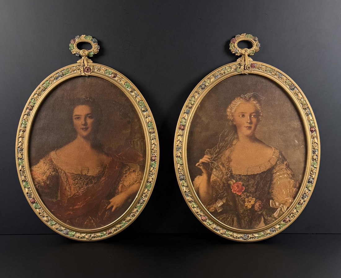 Pair of Jean Marc Nattier Portrait Prints: Each piece measures 16 1/8" by 14 1/2". Prints of portraits of Madame Sophie and Henriette De Bourbon.