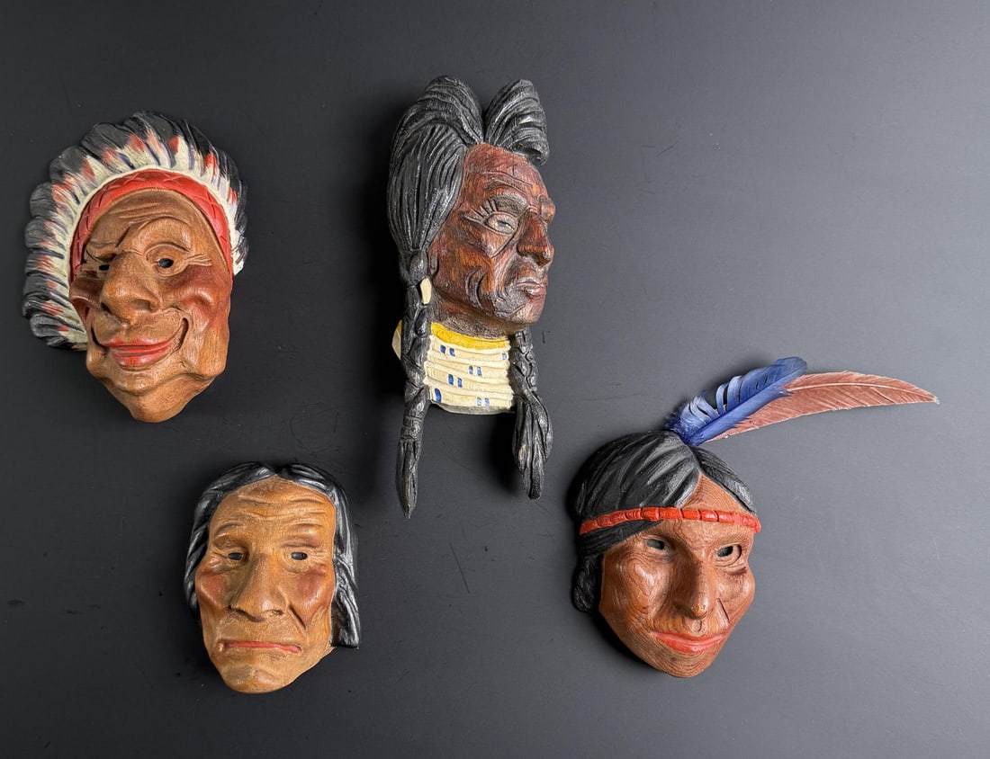 Native American Indian Carved Wood Heads (1 of 5)
