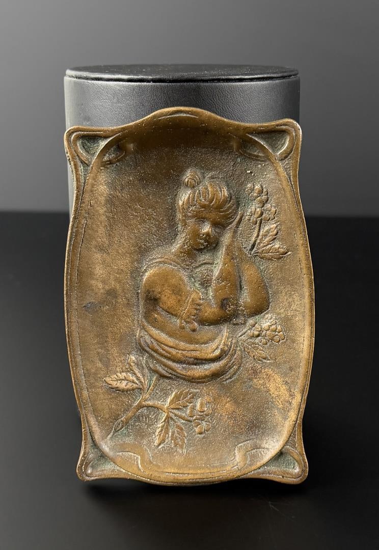 Art Nouveau Bronze Dresser Pin Tray: 4 3/4" by 3 1/8" by 1/2"