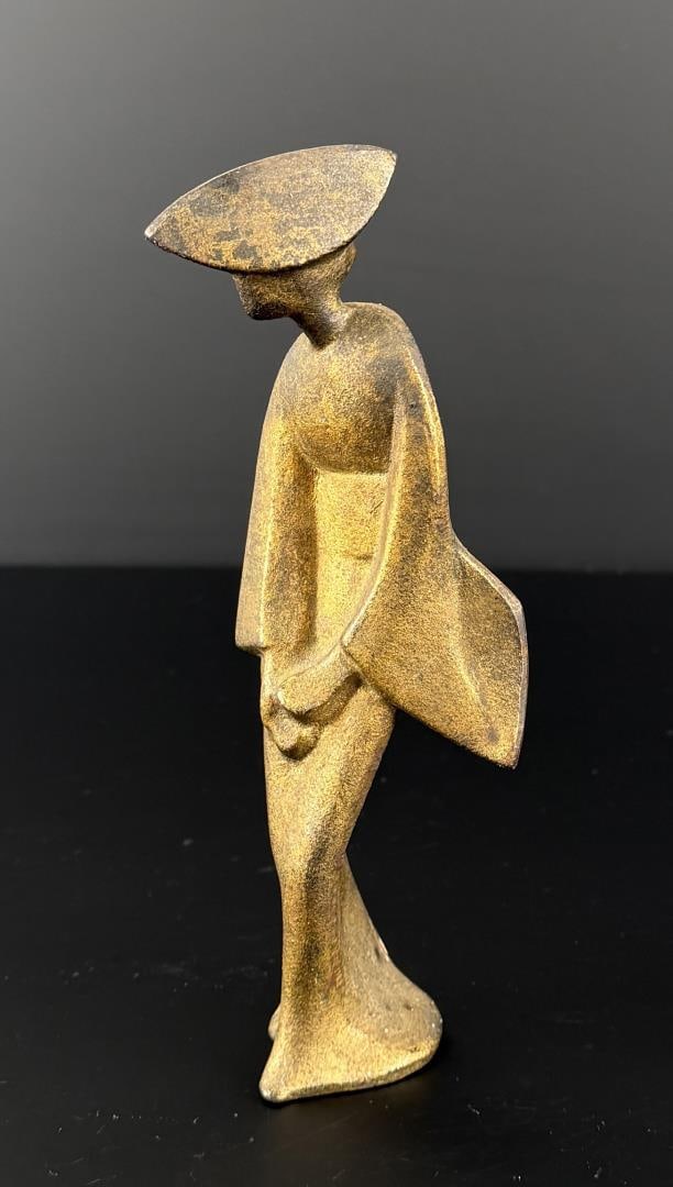 Cast Iron Japanese Garden Geisha Statue: 7" by 2 3/4" by 1 3/4".