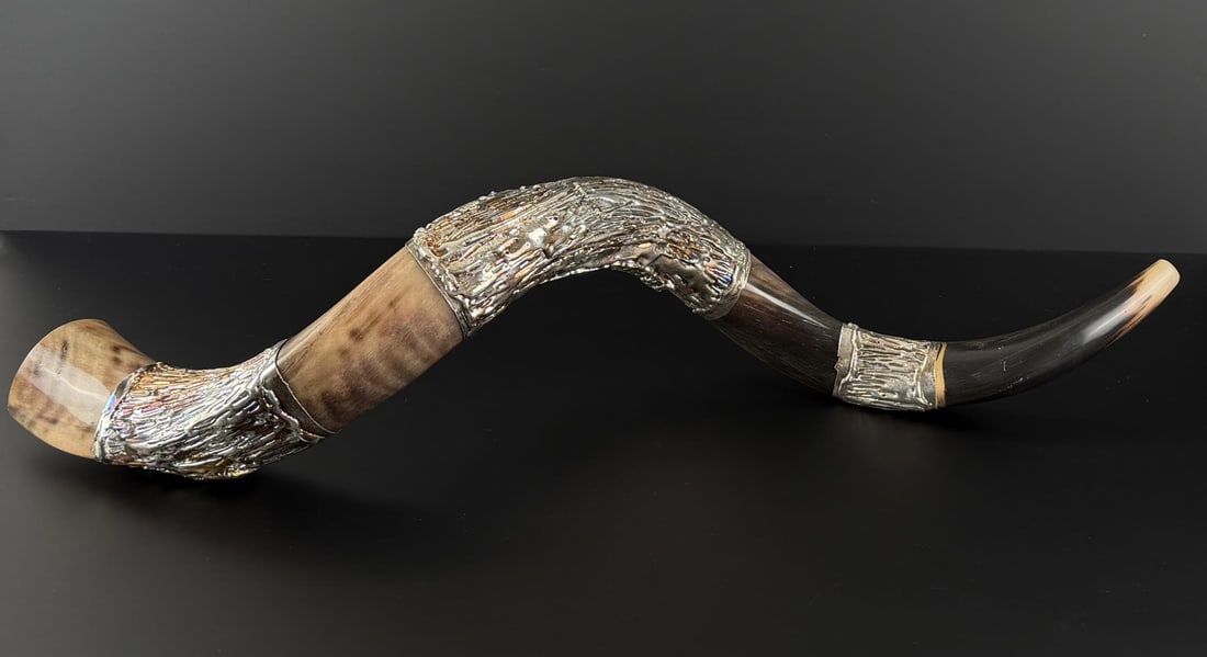 Yemenite Shofar Silver Plated Kudu Horn: 28 3/8" longl.