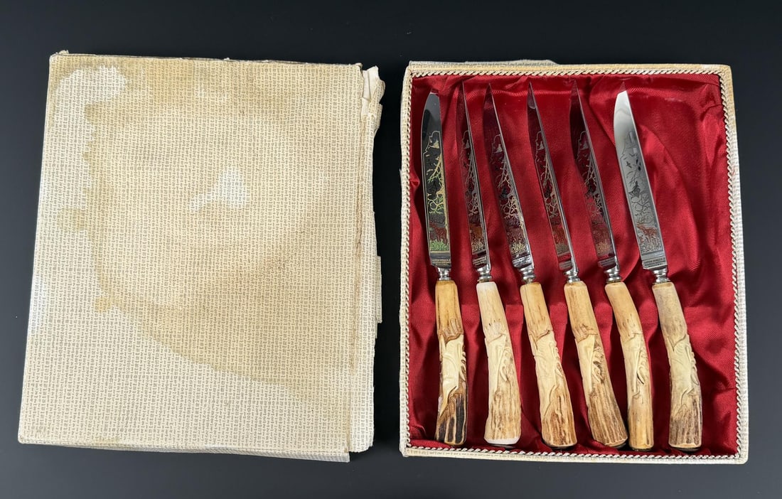 Anton Wingen Stag Horn Handle Knife Set: Individual knife is 9" long.