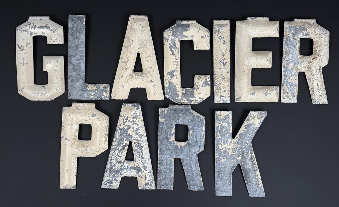 Glacier Park Lodge Advertising Sign Letters: 1950s, came from a lodge in Glacier National Park, Montana. Provenance: Brian Frank Estate, Kalispell, MT (owner of QT Collectibles)