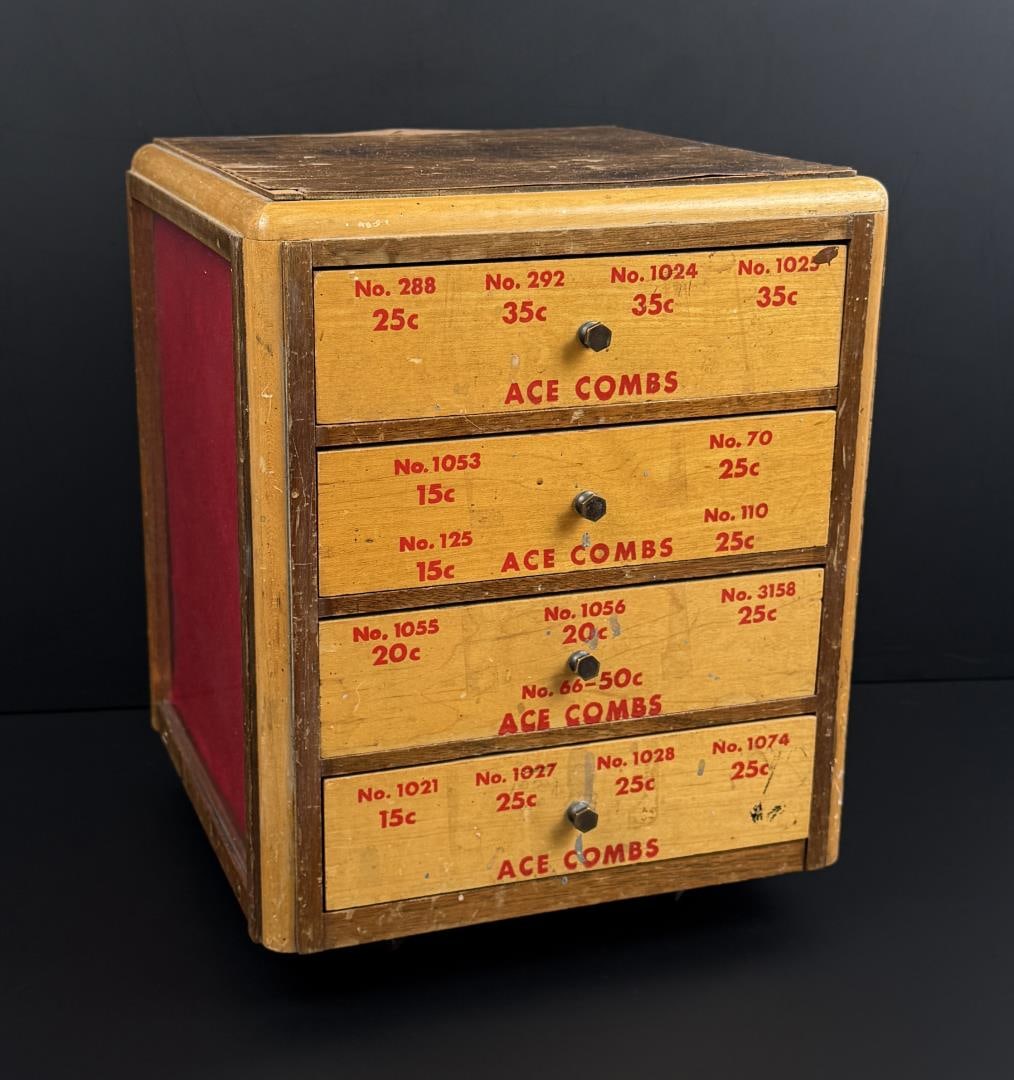 Ace Pocket Combs Wooden Store Display: 10 1/8" by 10 3/8" by 12 3/8"'