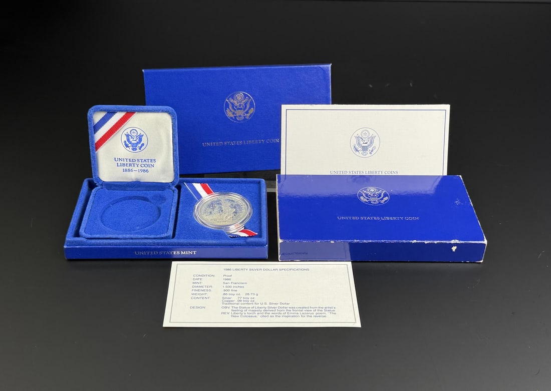 1986 Ellis Island Silver Coin: 90% silver, 26.73 grams, with COA.