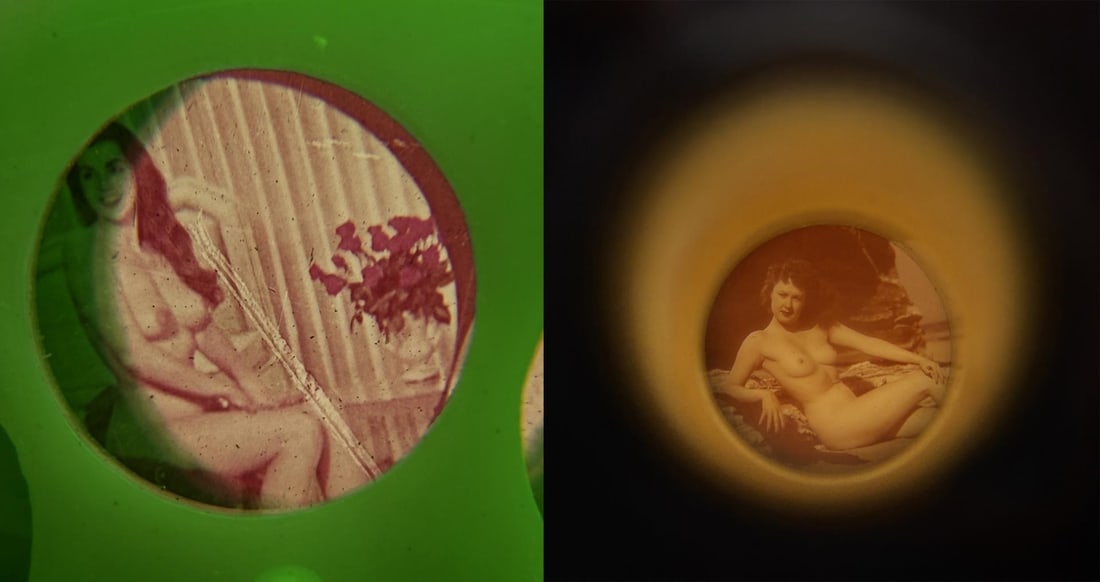 Antique Naughty Nude Stanhope Peepshow Viewers: Tv viewer and telescope viewer.