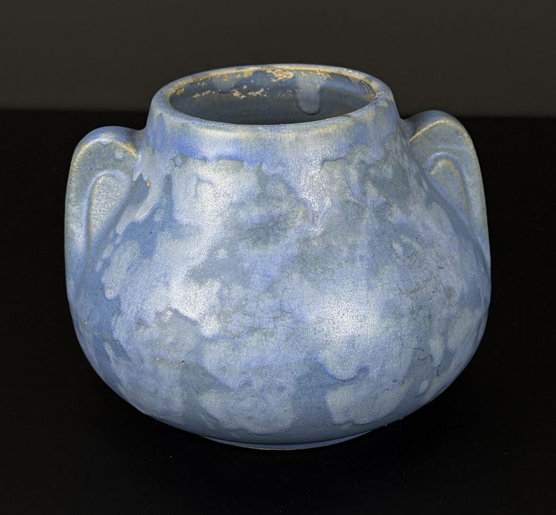 Brush McCoy Blue Vellum Fawn Vase: 4 1/2" tall, 6" diameter.