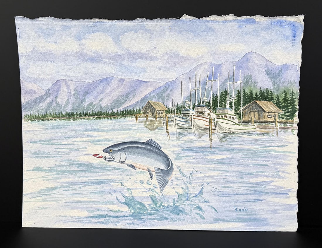G Lode Salmon Fishing Painting: 11 5/8" by 15"