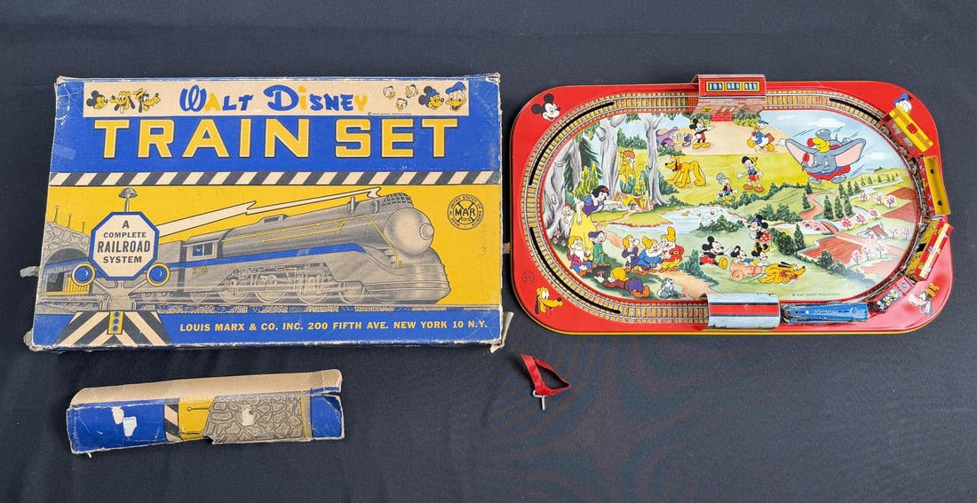 Marx Walt Disney Tin Litho Train Set: Nice example in original box with key. Working.