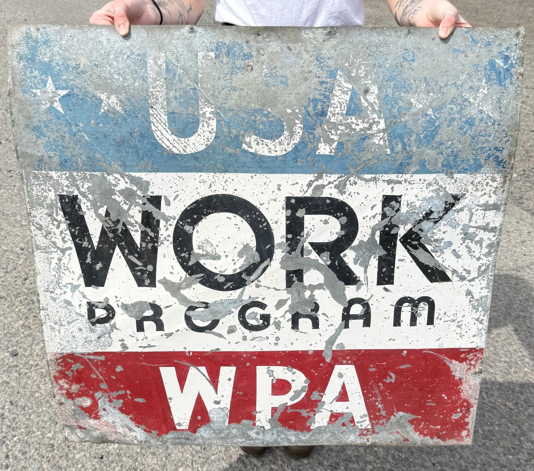 Works Progress Administration Work Program Sign: Scarce original WPA sign. 30" by 30 1/2".