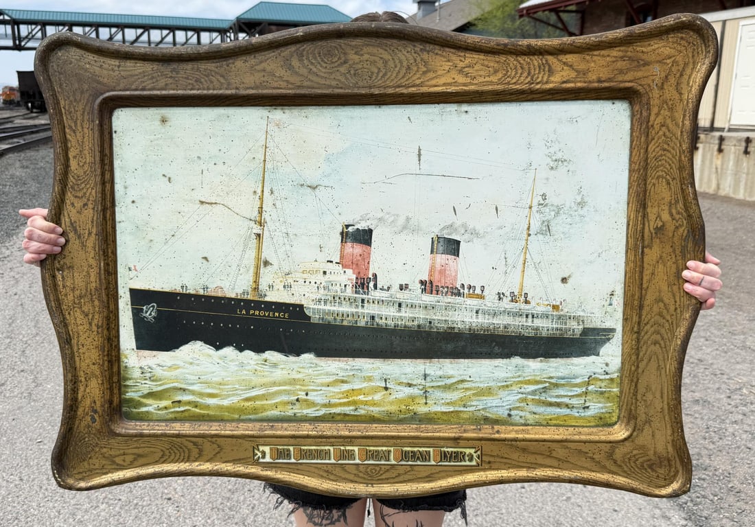 French Line La Provence Ocean Flyer Liner Sign: 27 1/2" by 38"