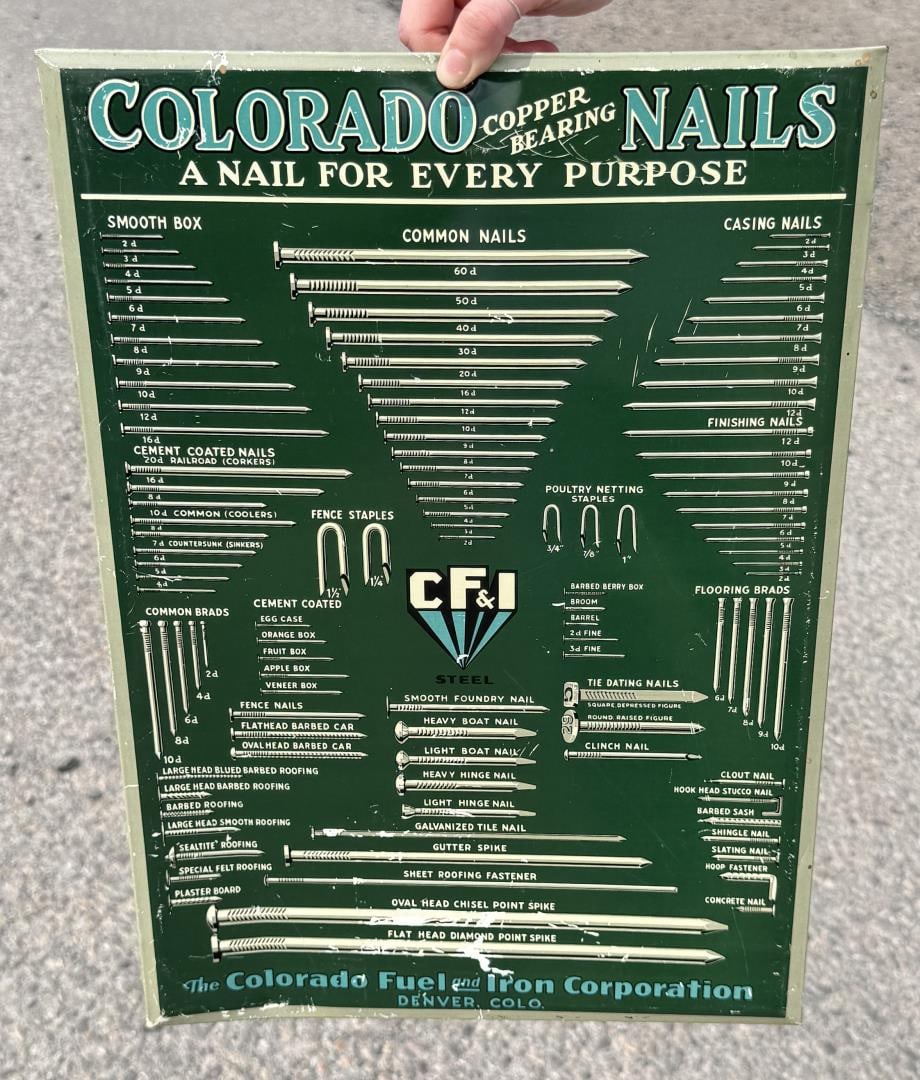 Colorado Fuel and Iron Nails Sign: 13" by 19"