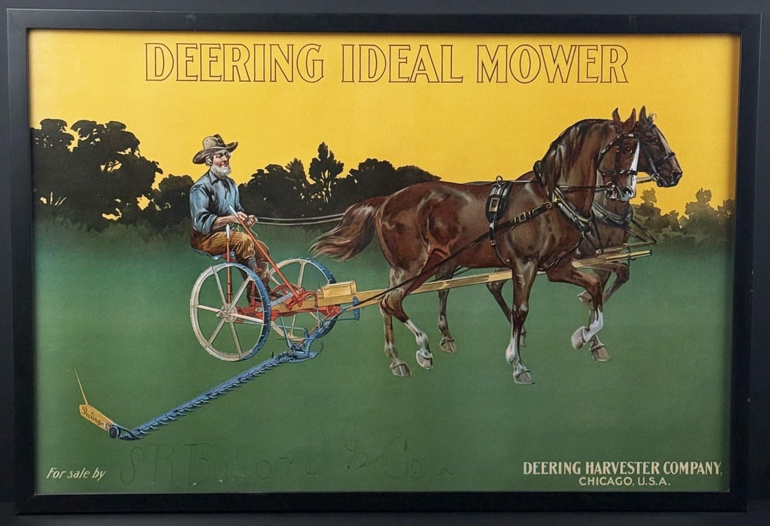 Virginia City Montana Deering Harvester Lithograph: Lithograph Sign For Sale by S.R. Buford Virginia City Montana. 21 1/8" by 31 1/8" framed.