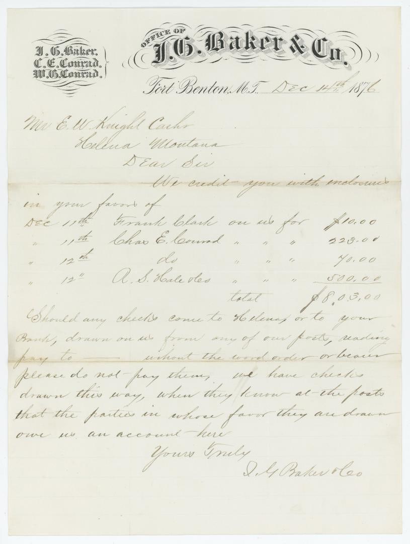 Fort Benton Montana Territory Billhead (1 of 3)
