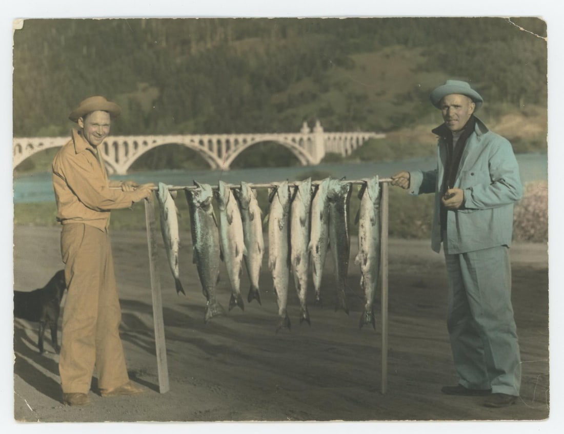Steelhead Salmon Fishermen Tinted Photo: 5 1/4" by 6 1/2".